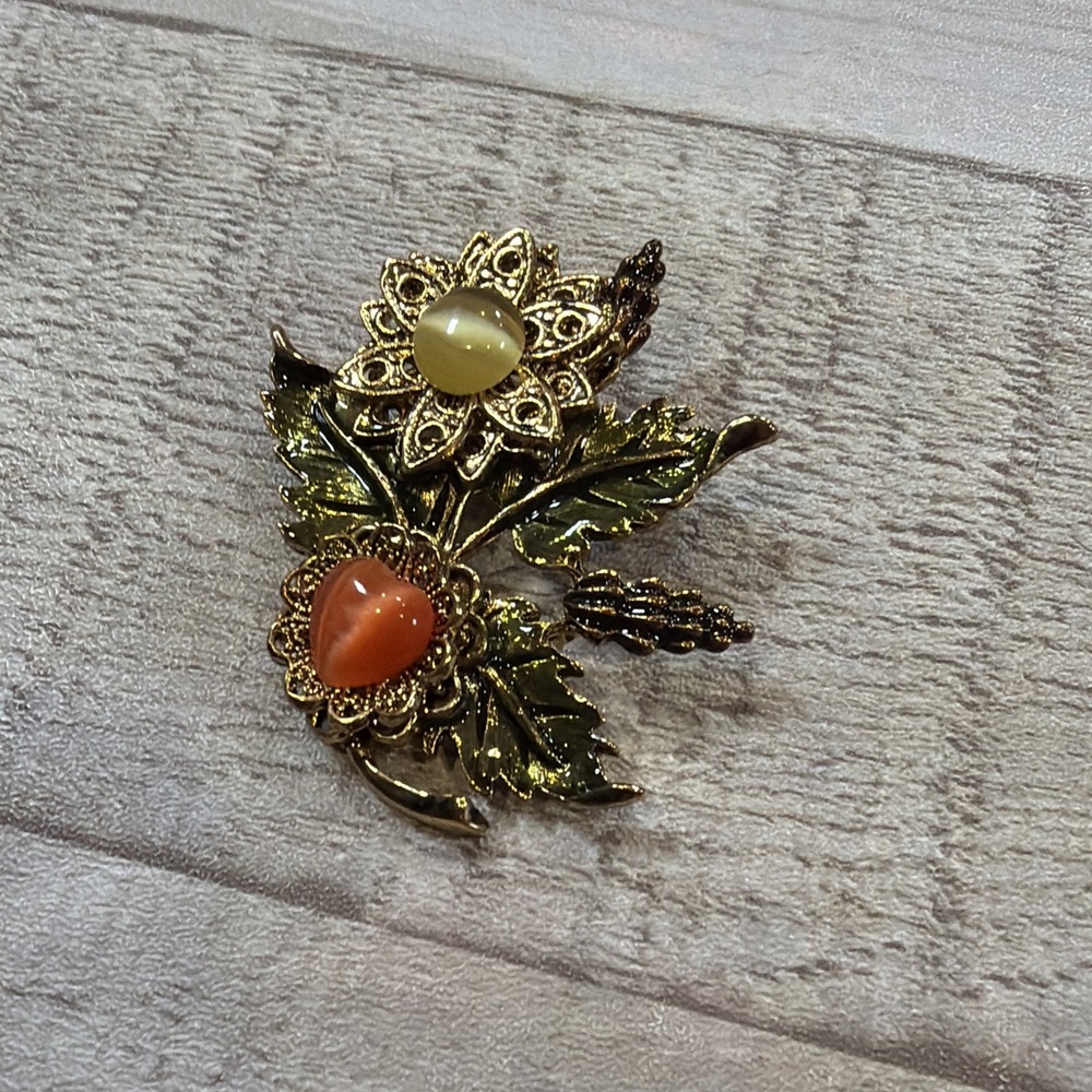 Vtg Kenneth Cole New York KC Moonglow Filigree Bouquet Heart Pin Brooch